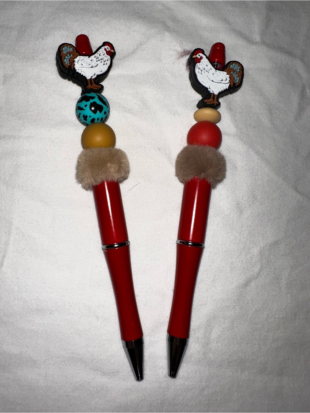 Red Novelty Chicken Bead Top Pens - Set of 2